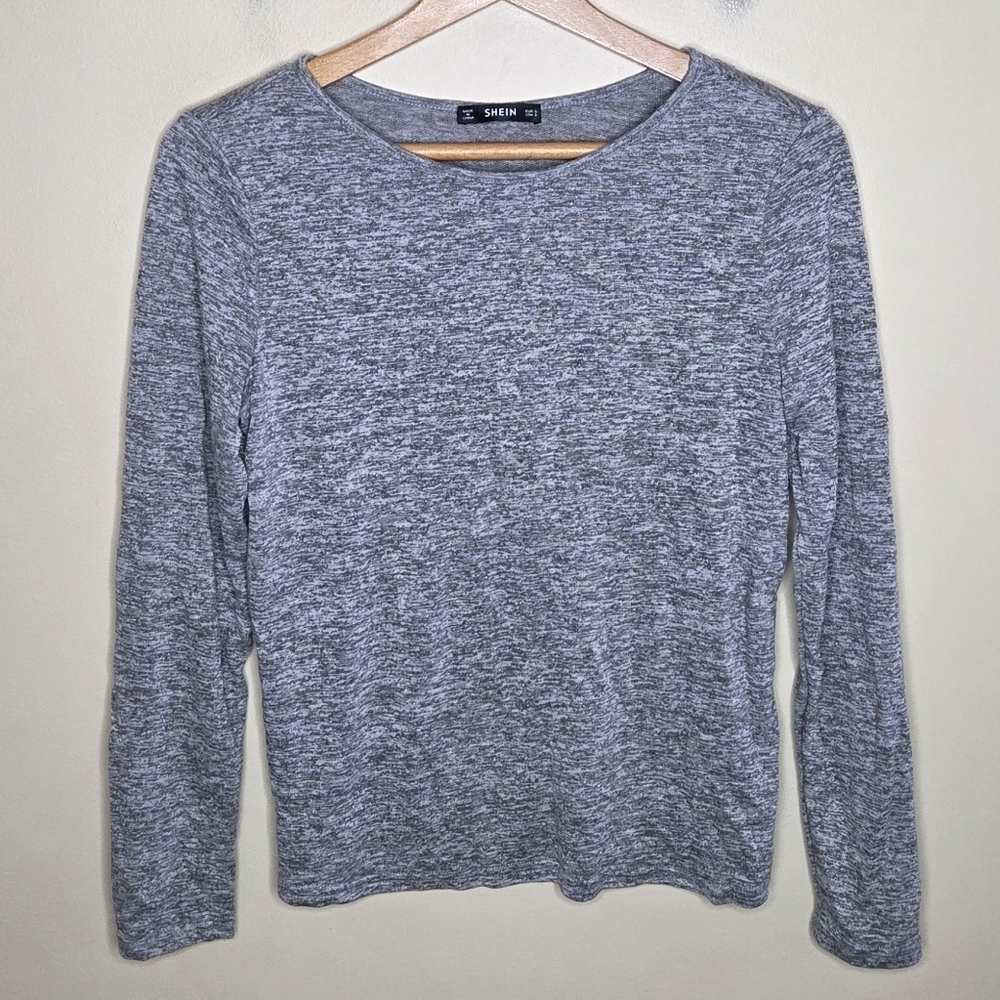 Shein Heather Gray Crossover Split Back Long Sleeve Tee Size Small